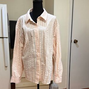 Casual Peach Striped Button Down Shirt